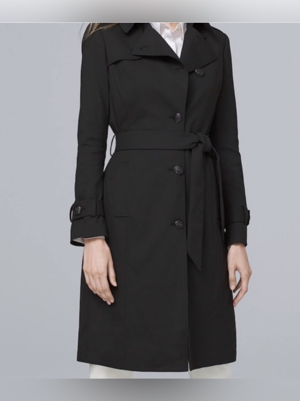 Like New WHBM Black Women's Belted Trench Coat
